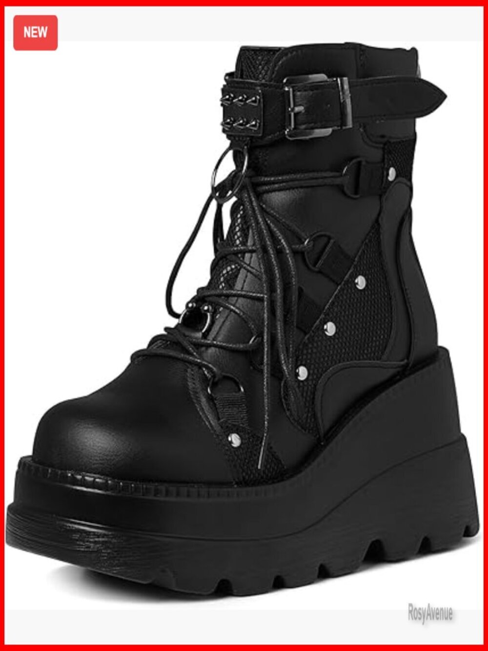 Platform Ankle Boots Chunky High Heel Wedge Combat Boots Lace Up